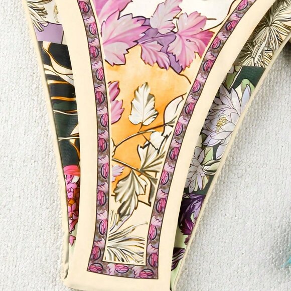 boho Multicolor Casual Women's Vibrant Floral Print Tie-Up Swimsuit - Picture 5 of 5